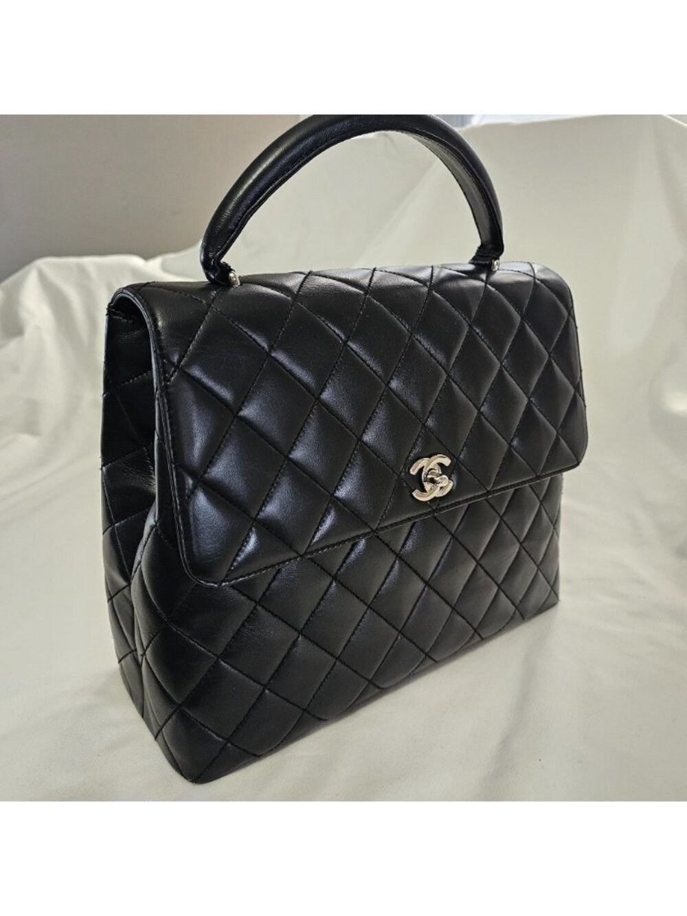 Authentic Vintage Chanel Maxi Kelly Black Silver Hardware